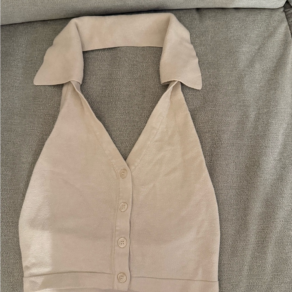 Beige Halter Top with Collar